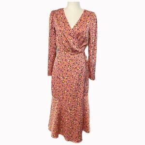 Leith Long Sleeve Cheetah Print Wrap Dress Sz S